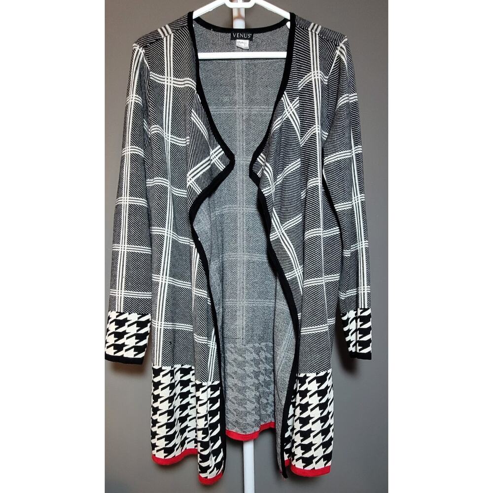 Venus Cardigan Plaid Houndstooth Open Frnt Urban Chic Contemporary Sweater Sz XL
